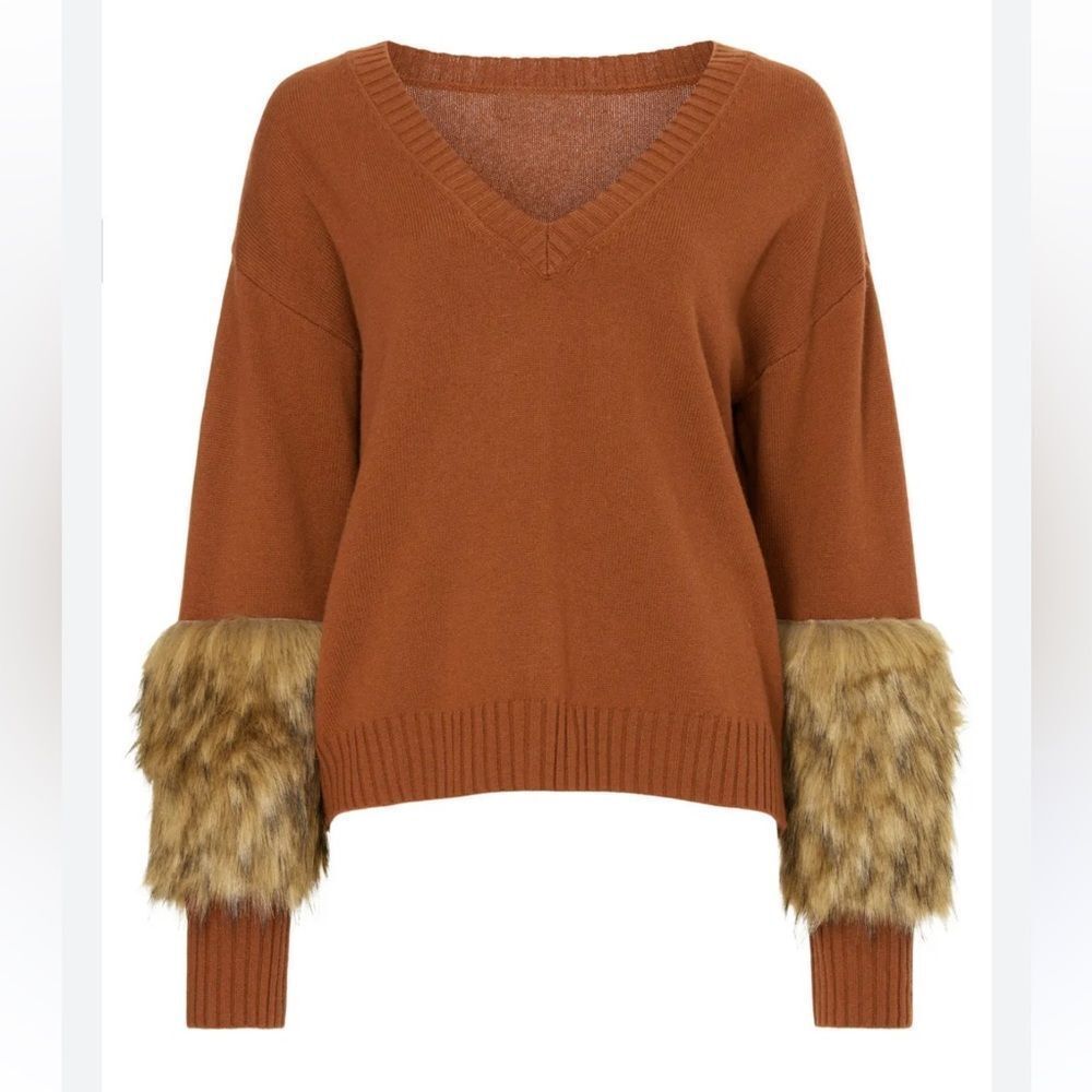 NAADAM Cashmere Blend Faux Fur Sleeve Sweater